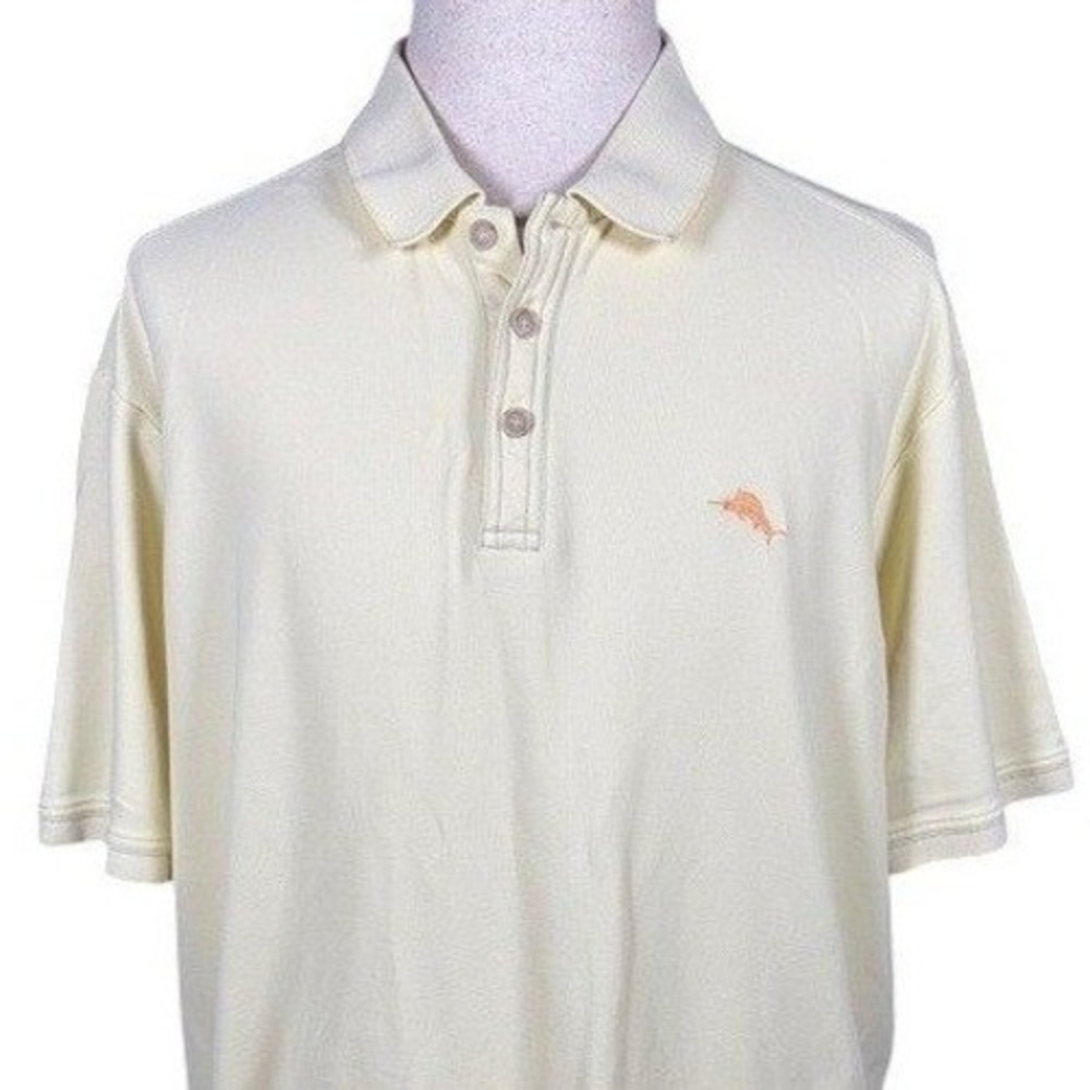 Tommy Bahama Emidio Mens XXL Pale Yellow Pima Cotton Short Sleeve Polo‎ Shirt